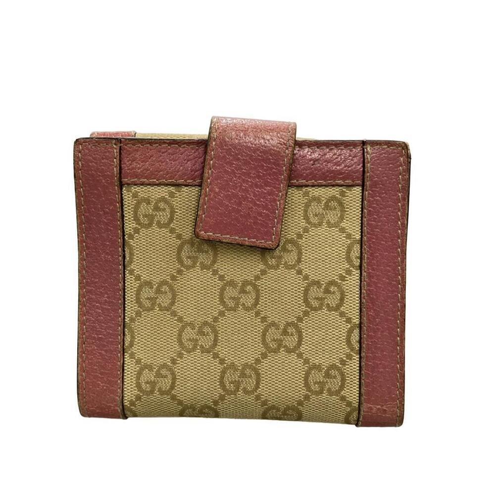 Gucci Double Hook Bi fold Wallet Leather GG Canvas
